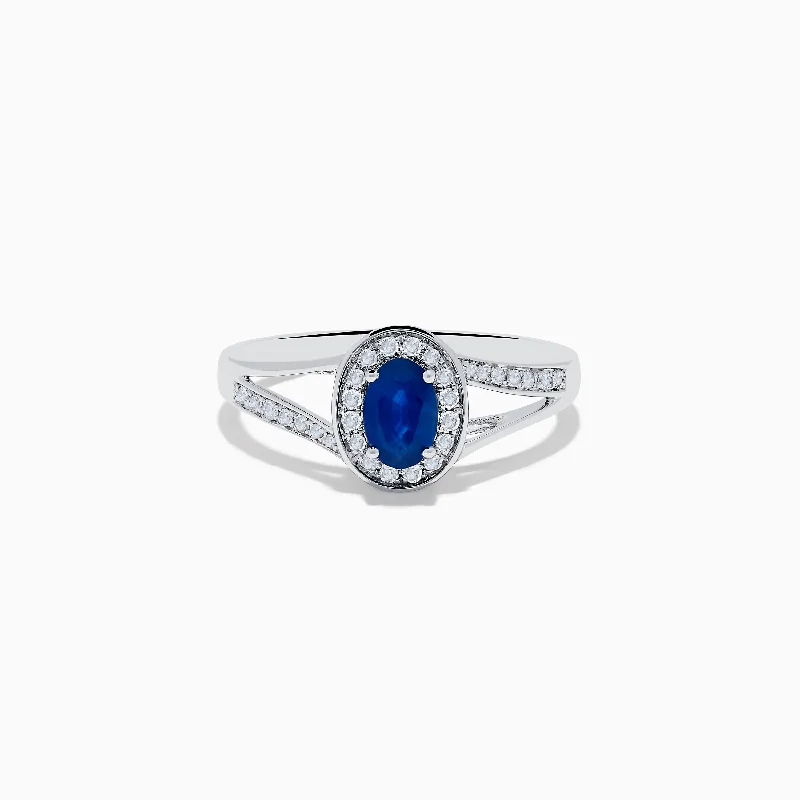 gothic-inspired wolf ring-Royale Bleu 14K White Gold Sapphire and Diamond Ring, 0.70 TCW