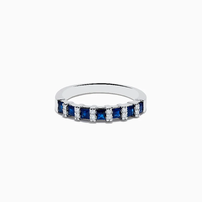 engraved legacy band ring-Royale Bleu 14K White Gold Sapphire and Diamond Ring, 0.95 TCW