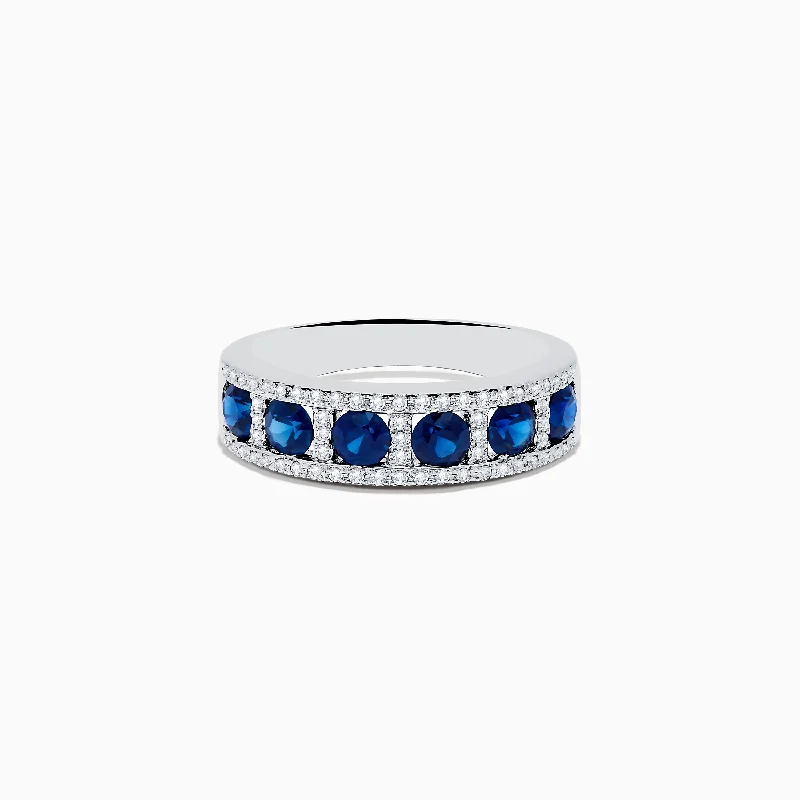 art deco kyanite ring-Royale Bleu 14K White Gold Sapphire and Diamond Ring, 1.66 TCW