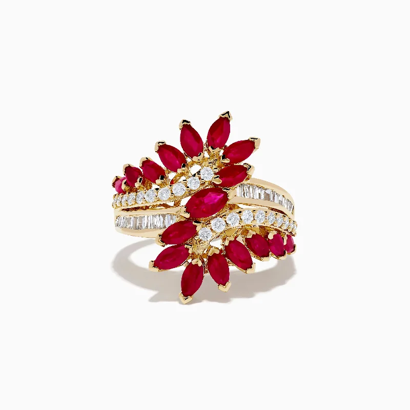 bold garnet channel ring-Ruby Royale 14K Yellow Gold Ruby and Diamond Cocktail Ring, 3.76 TCW