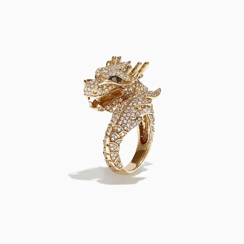 adjustable thorn band ring-Safari 14K Yellow Gold Diamond Dragon Ring, 1.42 TCW