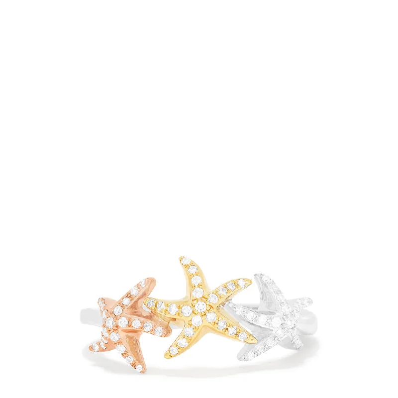 minimalist octagon ring-Seaside 14K Tri Color Gold Diamond Starfish Ring, 0.23 TCW