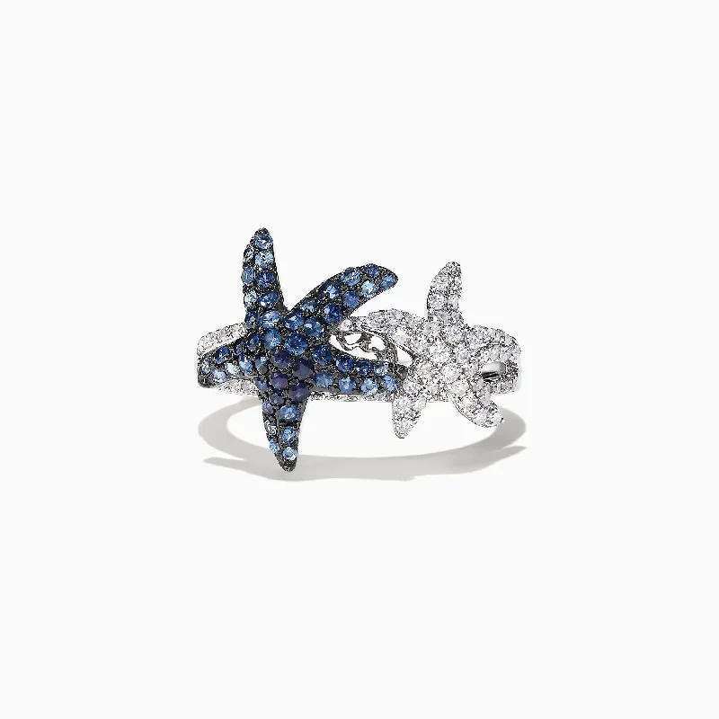 timeless radiant-cut diamond ring-Seaside 14K White Gold Blue Sapphire & Diamond Starfish Ring, 0.87 TCW