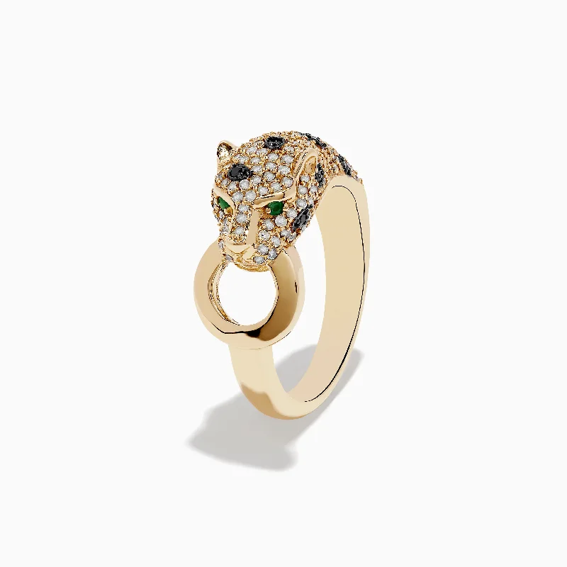 dainty thorn design ring-Signature 14K Yellow Gold Diamond and Emerald Ring, 0.67 TCW