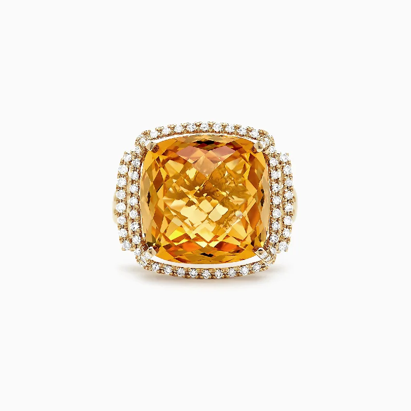 raw kyanite accent ring-Sunset 14K Yellow Gold Citrine and Diamond Ring, 10.04 TCW