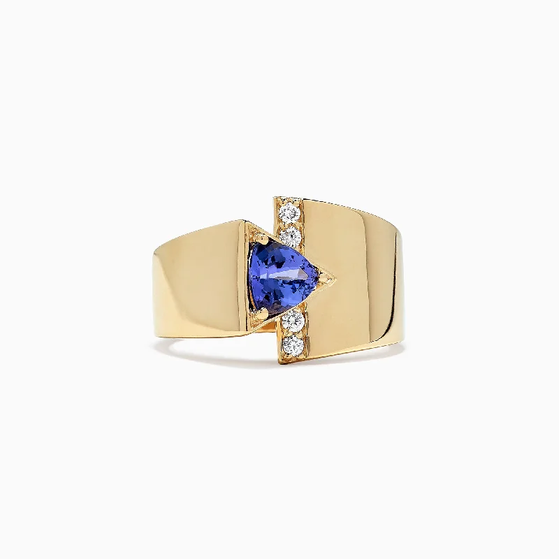 gothic-inspired crow ring-Nahla Siri 14K Yellow Gold Tanzanite & Diamond Ring, 0.74 TCW