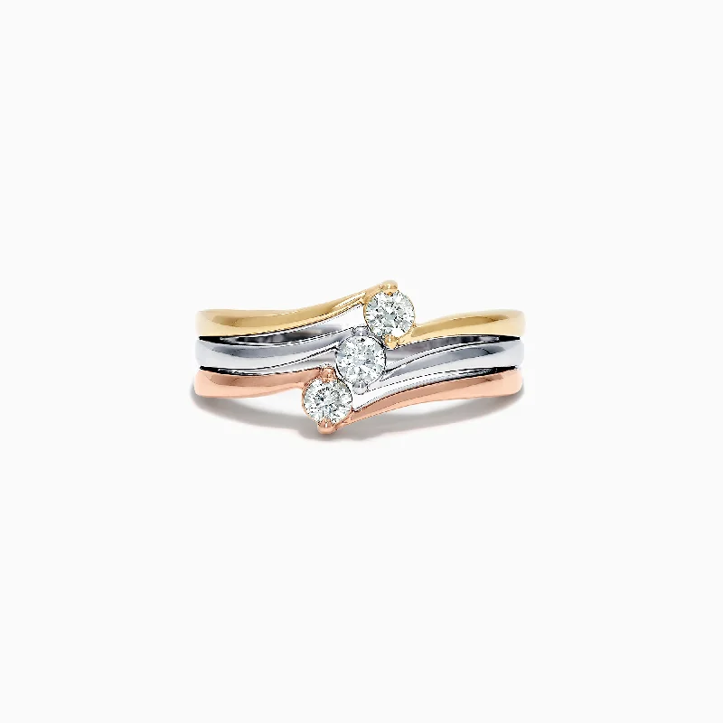 nature-themed moss ring-Trio 14K Tri Color Gold Diamond Ring, 0.32 TCW