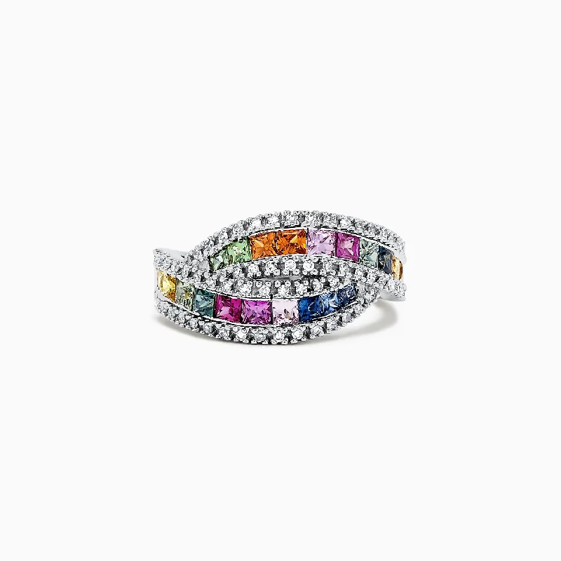 bold emerald ridge ring-Watercolors 14K White Gold Multi Sapphire and Diamond Ring, 1.95 TCW