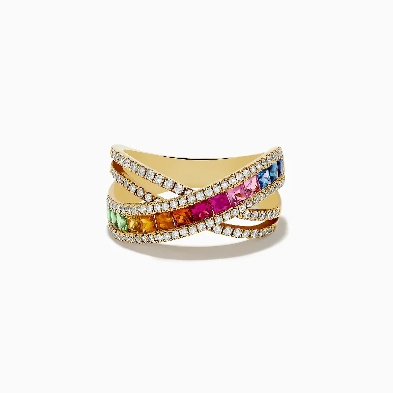 raw spinel statement ring-Watercolors 14K Yellow Gold Multi Sapphire and Diamond Ring, 2.05 TCW