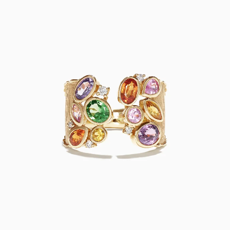 adjustable talon ring-Watercolors 14K Yellow Gold Multi Sapphire and Diamond Ring, 2.46 TCW