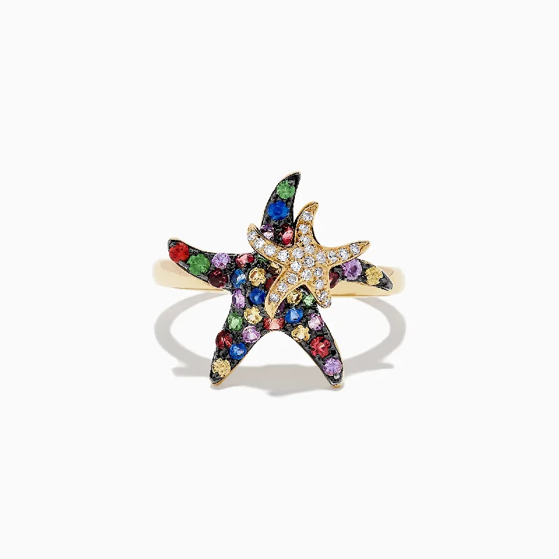 bold ruby ridge ring-Watercolors 14K Yellow Gold Sapphire & Diamond Starfish Ring, 0.84 TCW