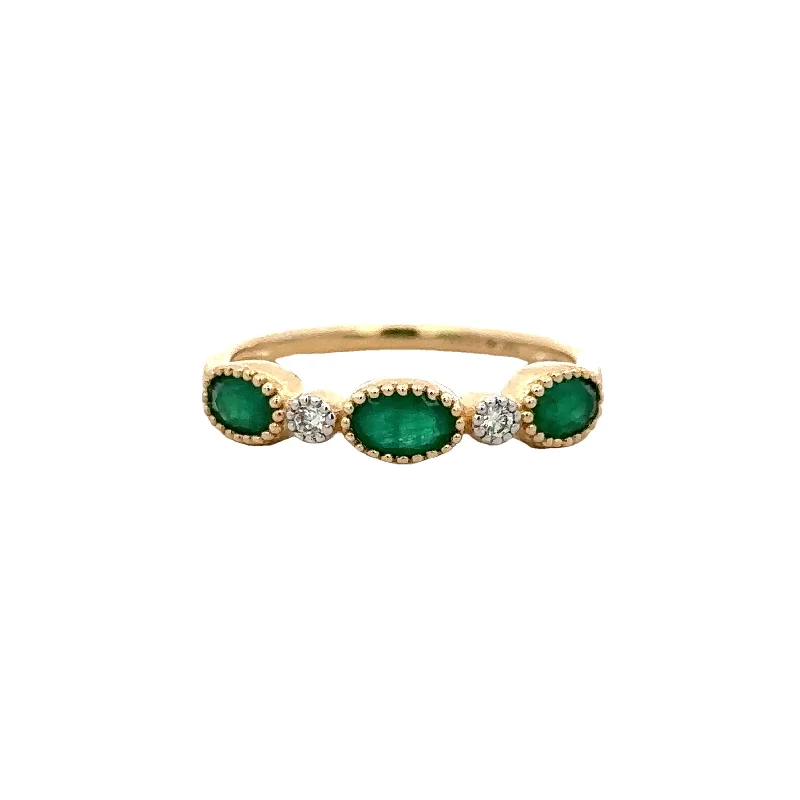 vintage-style larimar ring-Emerald and Diamond Band in Yellow Gold