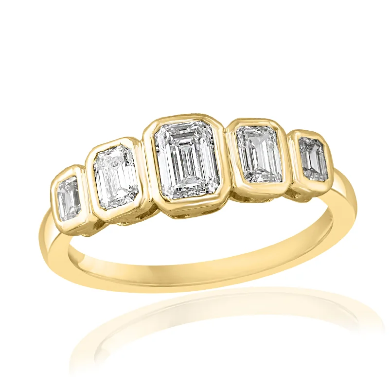 polished silver twist ring-Emerald Cut Diamond Band in Yellow Gold