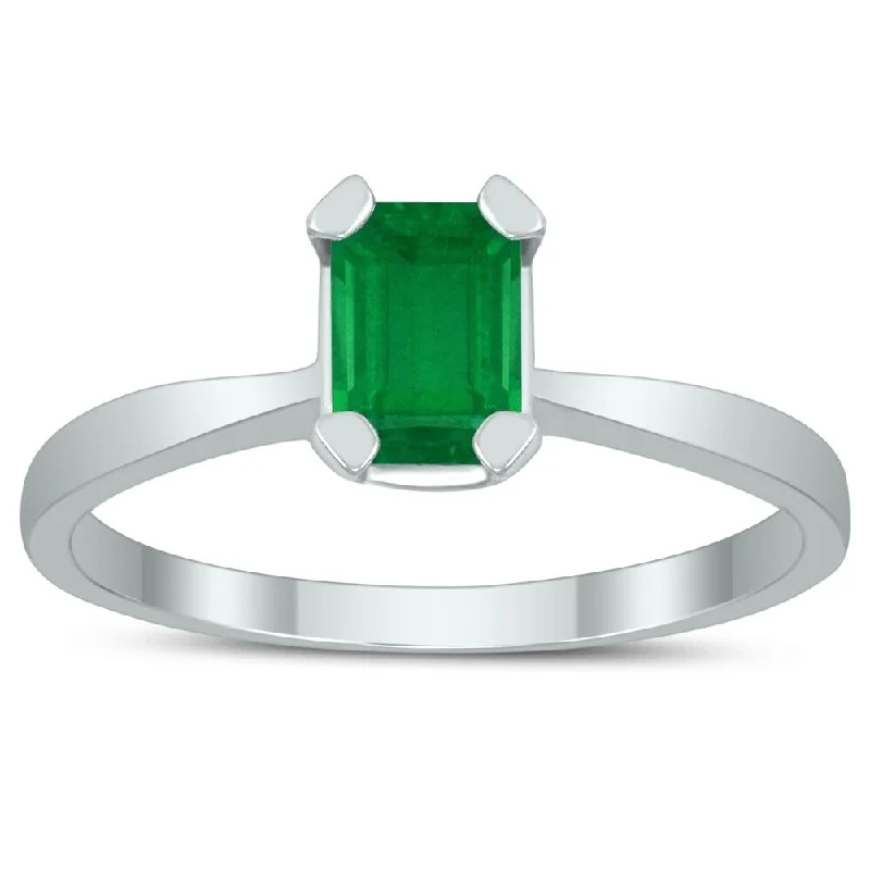 minimalist ridge ring-Emerald Shaped 6X4MM Emerald Solitaire Ring in 10K White Gold