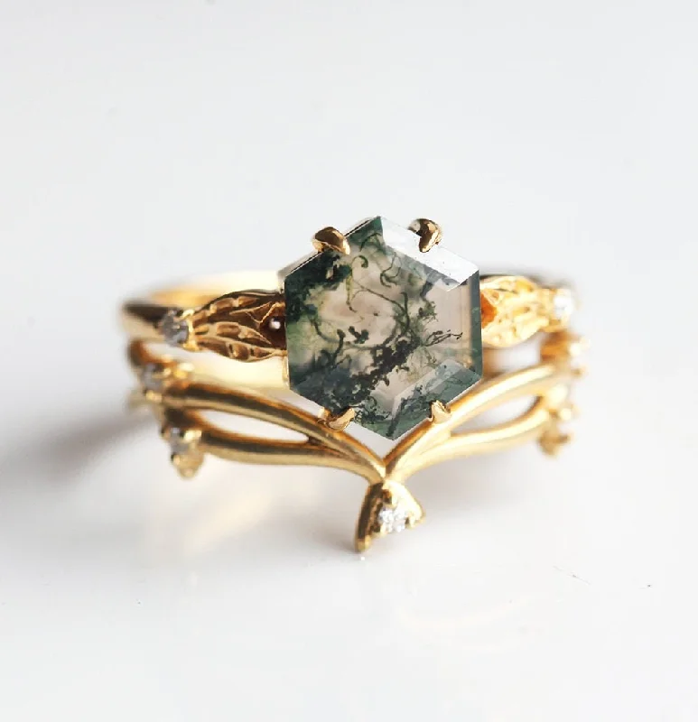 vintage-style kyanite ring-Alyssa Moss Agate Ring Set