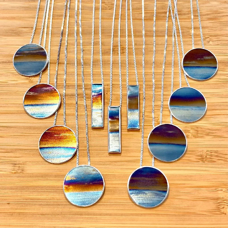 nature-themed peak necklace-Flame Painted Titanium Beach Sunset Necklaces