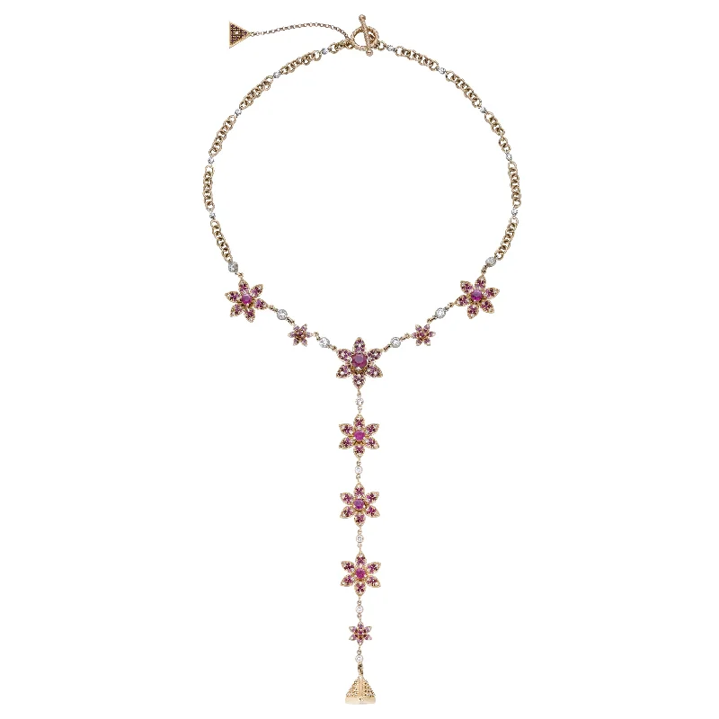 vintage-inspired ruby necklace-Floweret Lariat