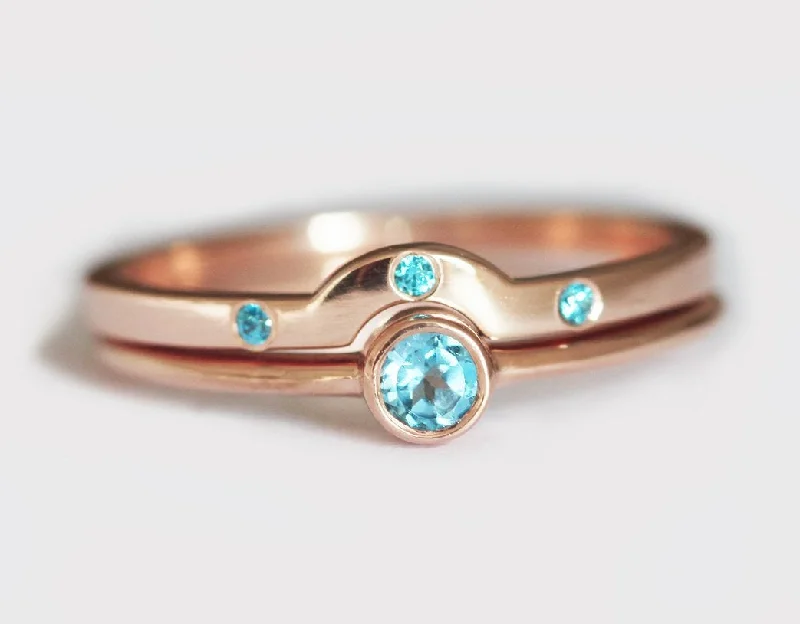 delicate filigree iolite ring-Gold Topaz Ring, Rose Gold Wedding Ring Set