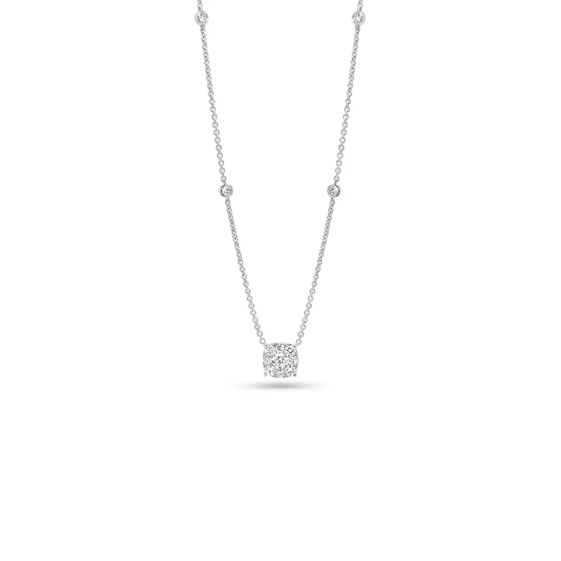 adjustable ridge necklace-Halo Diamond Cushion Pendant with Bezel-Set Diamonds