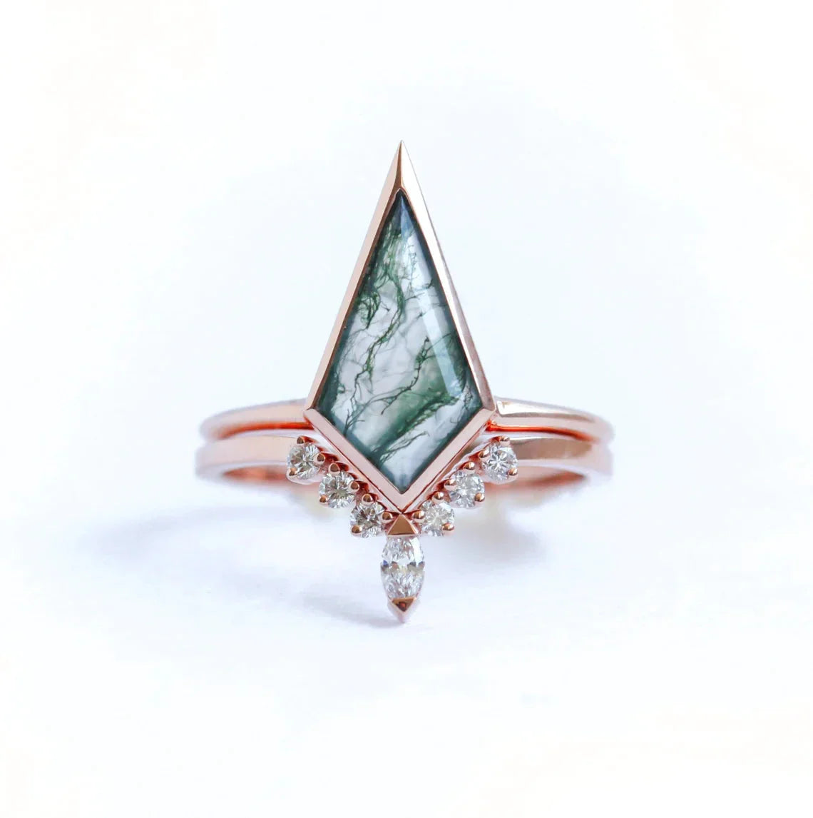 nature-themed ridge ring-Maria Kite Moss Agate Ring Set