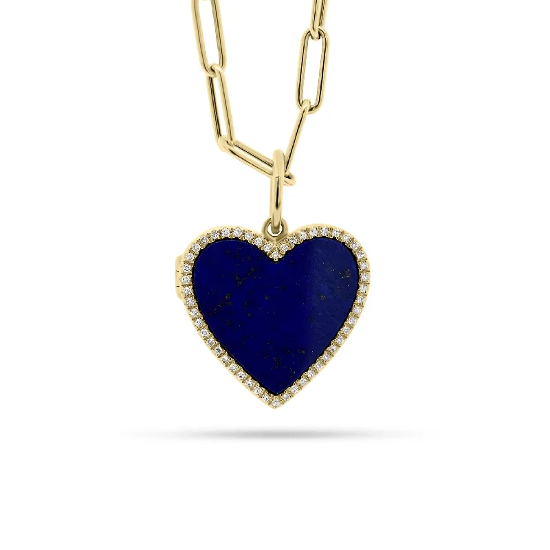 raw spinel statement necklace-Lapis & Diamond Heart Locket