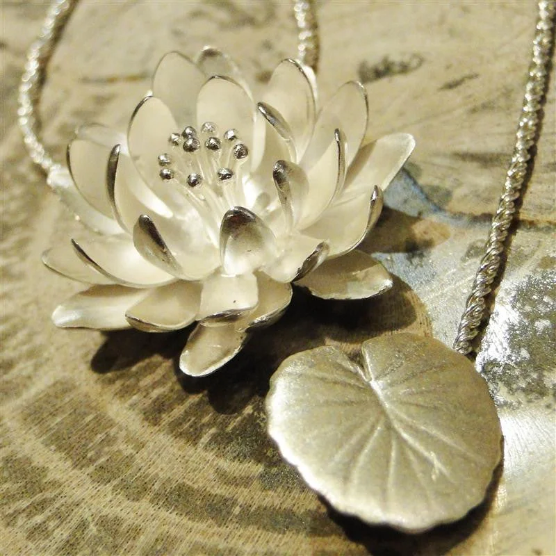 minimalist arch pendant necklace-Large Water Lily Sterling Silver Pendant Necklace