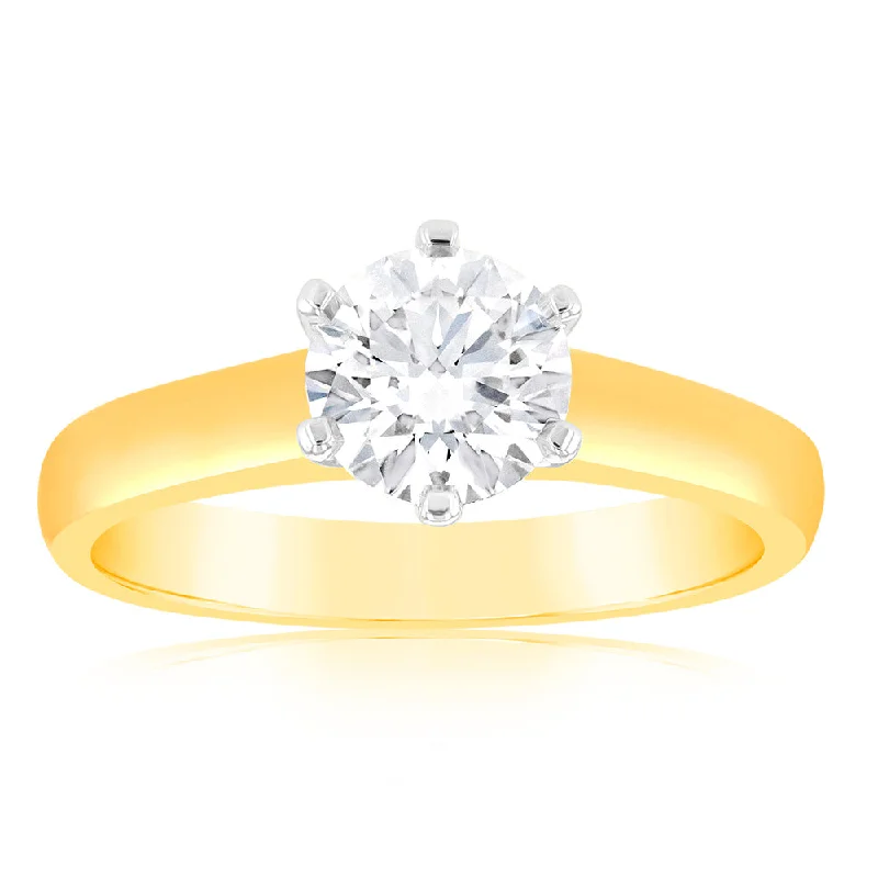 adjustable flame ring-Luminesce Lab Grown 1 Carat Certified Diamond Solitaire Ring in 18ct Yellow Gold