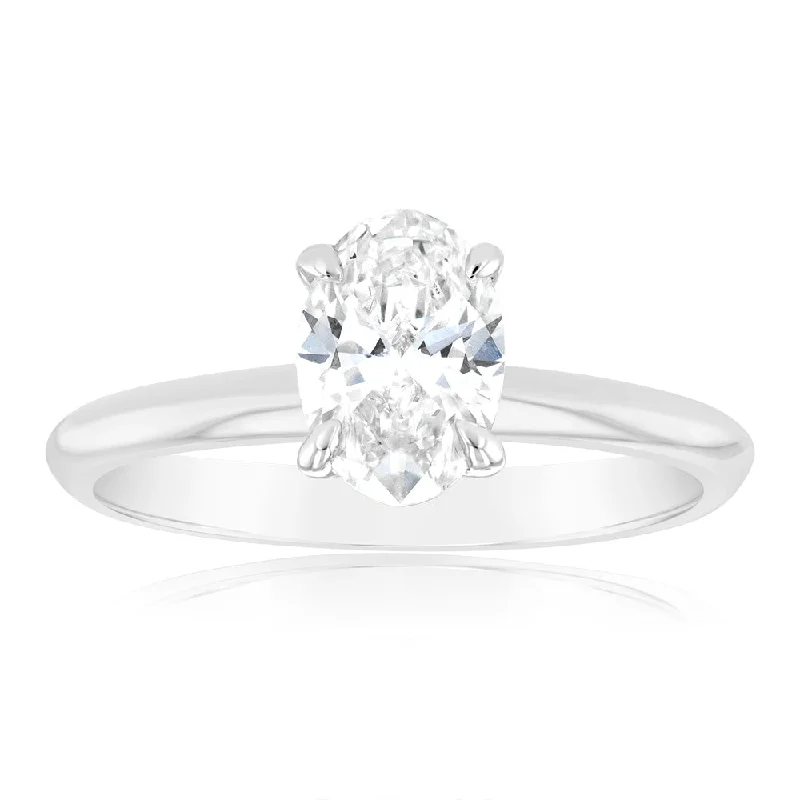 minimalist arrowhead ring-Luminesce Lab Grown 1 Carat Certified Oval Engagement Ring in 18ct White Gold