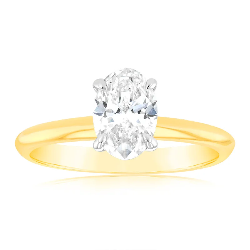 bold emerald ridge ring-Luminesce Lab Grown 1 Carat Certified Oval Engagement Ring in 18ct Yellow Gold