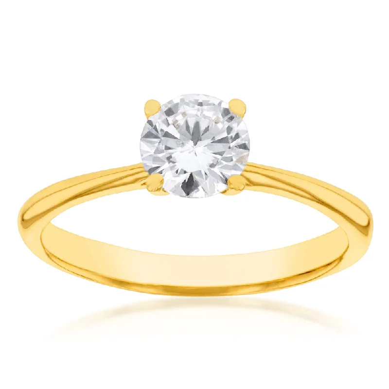 engraved trust ring-Luminesce Lab Grown 1 Carat Solitaire 4 Claw Engagement Ring in 14ct Yellow Gold