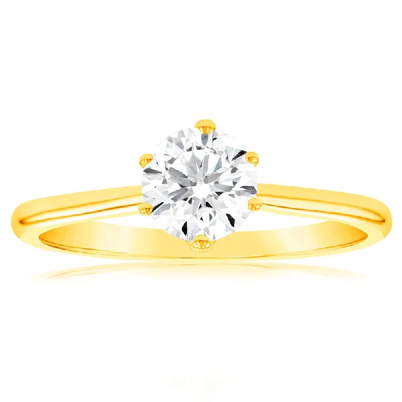 antiqued rose stack ring-Luminesce Lab Grown 1 Carat Solitaire Engagement Ring in 14ct Yellow Gold