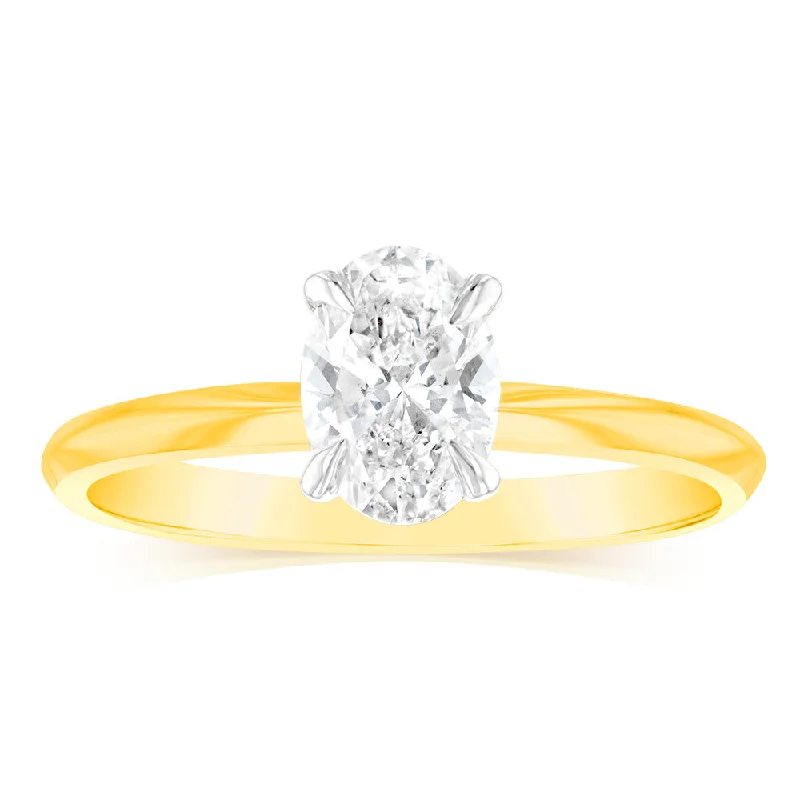 artisan-crafted rose ring-Luminesce Lab Grown 14ct Yellow Gold 1 Carat Oval Certified Solitaire Engagement Ring