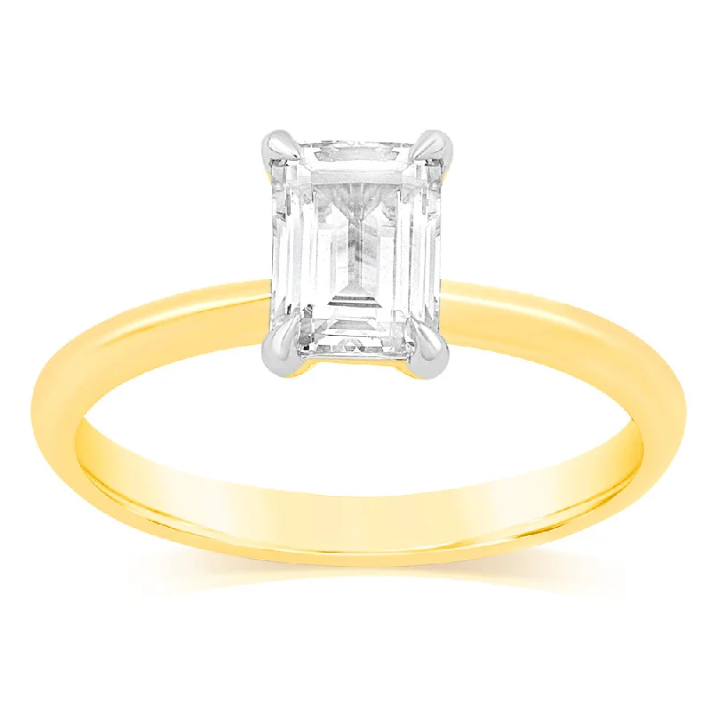 polished copper twist ring-Luminesce Lab Grown Certified 1 Carat Diamond Emerald Cut Engagement Ring in 18ct Yellow Gold