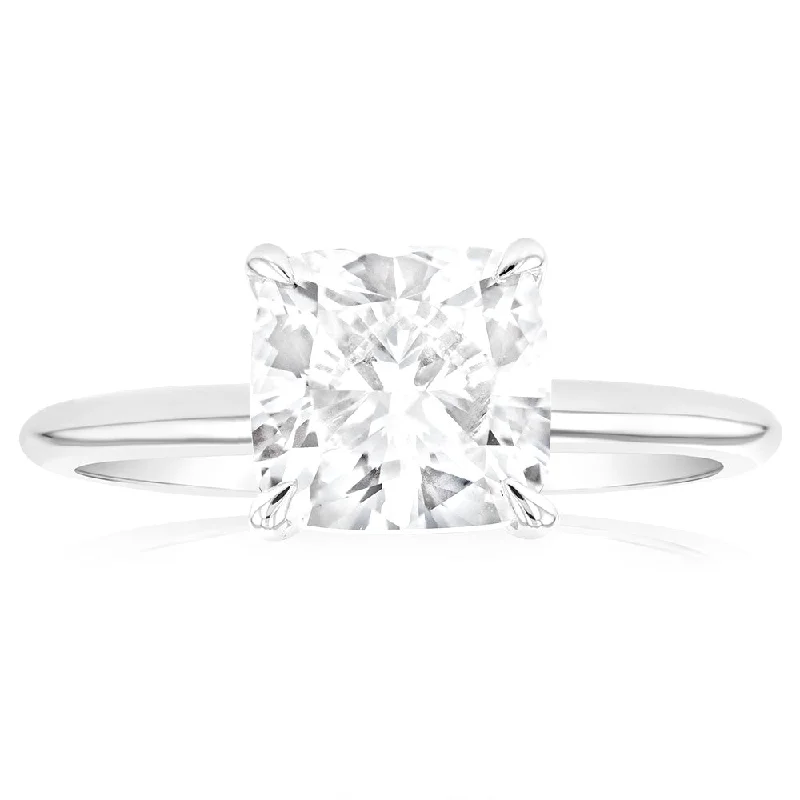 engraved bond band ring-Luminesce Lab Grown Certified 2 Carat Diamond Cushion Cut Engagement Ring in 18ct White Gold