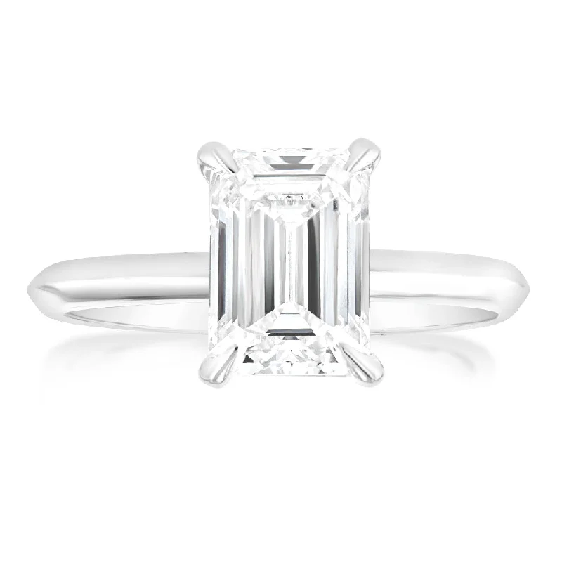 art deco alexandrite ring-Luminesce Lab Grown Certified 2 Carat Diamond Emerald Cut Engagement Ring in 18ct White Gold