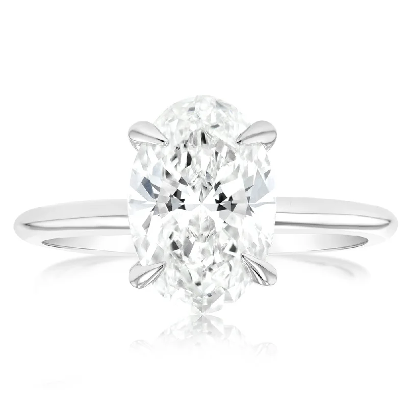 gothic-inspired hawk ring-Luminesce Lab Grown Certified 2 Carat Oval Diamond Engagement Ring in 18ct White Gold