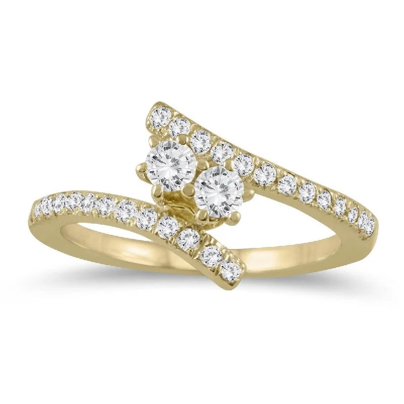 floral-inspired spinel ring-Marquee 1/2 Carat TW Two Stone Diamond Ring in 10K Yellow Gold