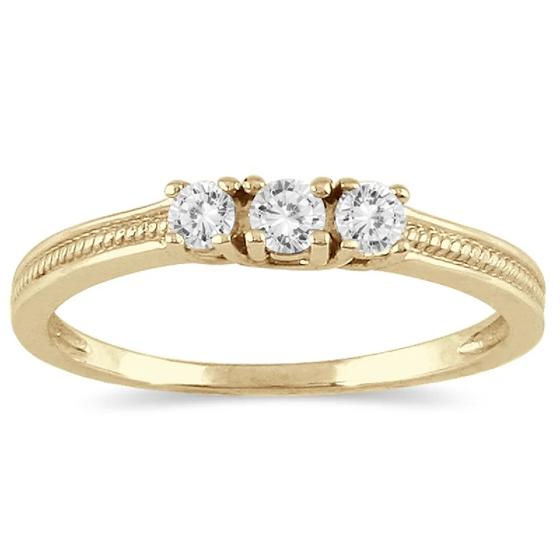 adjustable flame ring-Marquee 1/4 Carat TW Diamond 3 stone Ring in 10K Yellow Gold