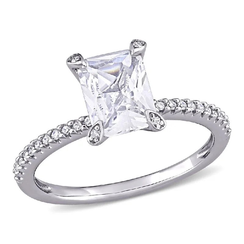 bold opal ridge ring-Miadora 10k White Gold Octagon-Cut Created White Sapphire and 1/10ct TDW Diamond Engagement Ring