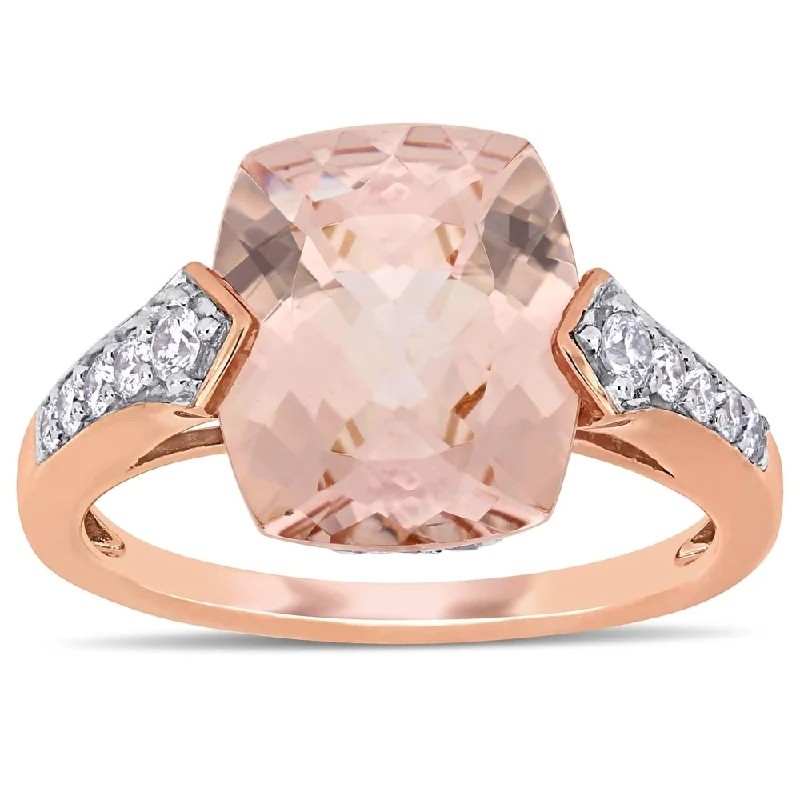 raw larimar accent ring-Miadora 14k Rose Gold Morganite White Sapphire and 1/4ct TDW Diamond Engagement Ring