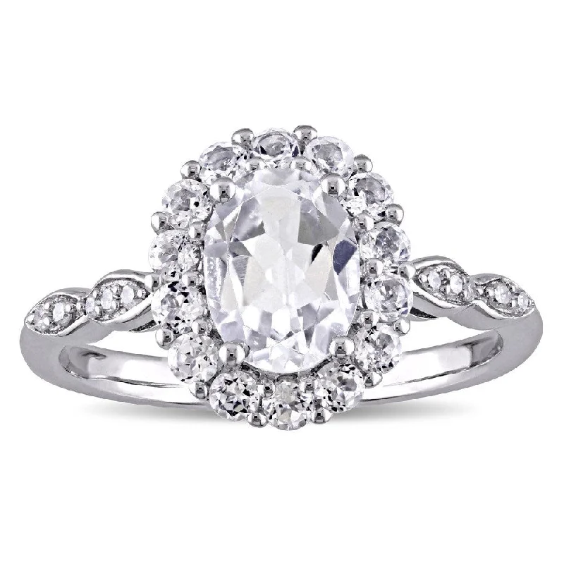 floral-inspired kunzite ring-Miadora 14k White Gold Oval-cut White Topaz and Diamond Accent Halo Engagement Ring