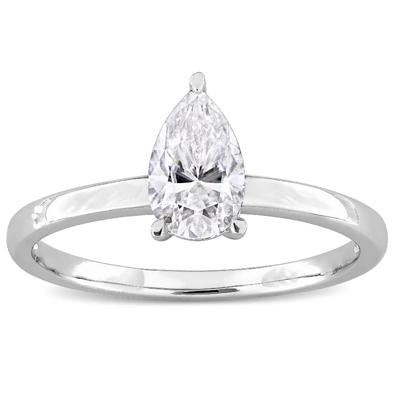 raw spinel cluster ring-Miadora 1ct DEW Pear-cut Created Moissanite Solitaire Ring in Sterling Silver