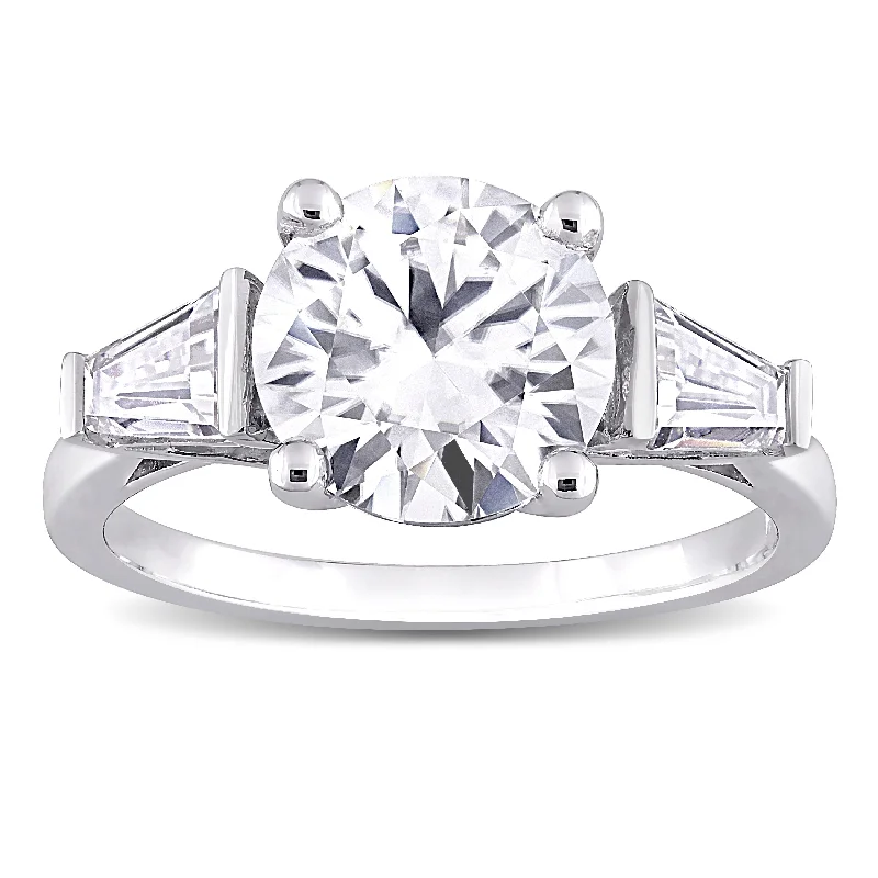 modern sleek orbit ring-Miadora 2 3/5ct DEW Taper Created Moissanite Three Stone Ring in Sterling Silver