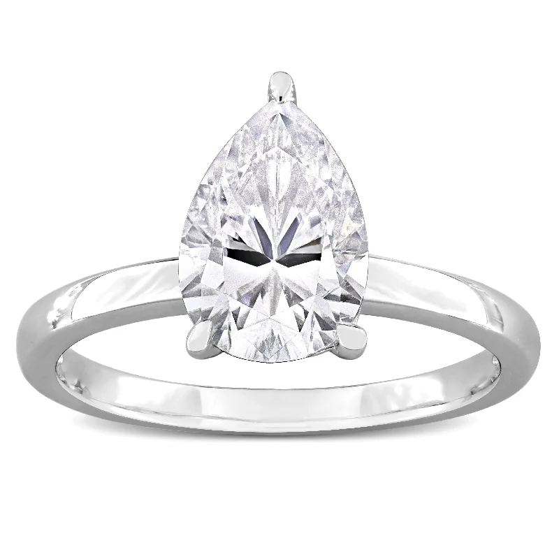 engraved oath ring-Miadora 2ct DEW Pear-Cut Created Moissanite Solitaire Ring in Sterling Silver