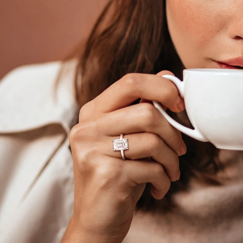 rustic pewter band ring-Miadora 3 1/2ct DEW Octagon-cut Created White Moissanite Solitaire Ring in Sterling Silver