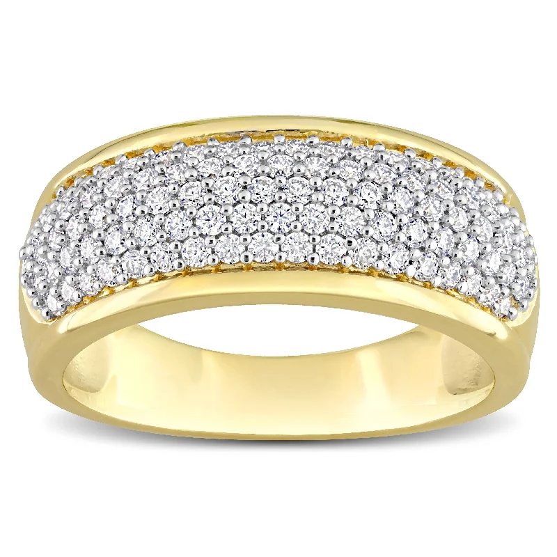 floral-inspired alexandrite ring-Miadora 3/4ct DEW Created Moissanite Semi-Eternity Ring in Yellow Plated Sterling Silver