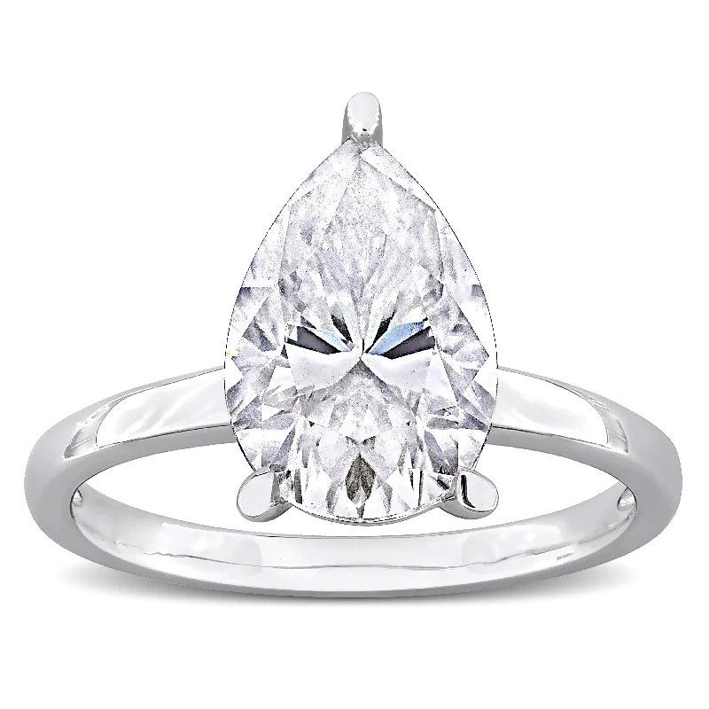 engraved unity band ring-Miadora 3ct DEW Pear-cut Created Moissanite Solitaire Ring in Sterling Silver