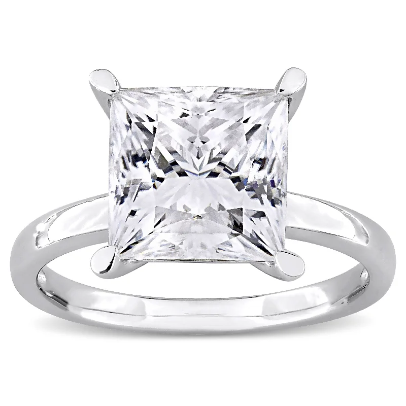 bohemian peak ring-Miadora 4ct DEW Square-Cut Created Moissanite Solitaire Ring in Sterling Silver