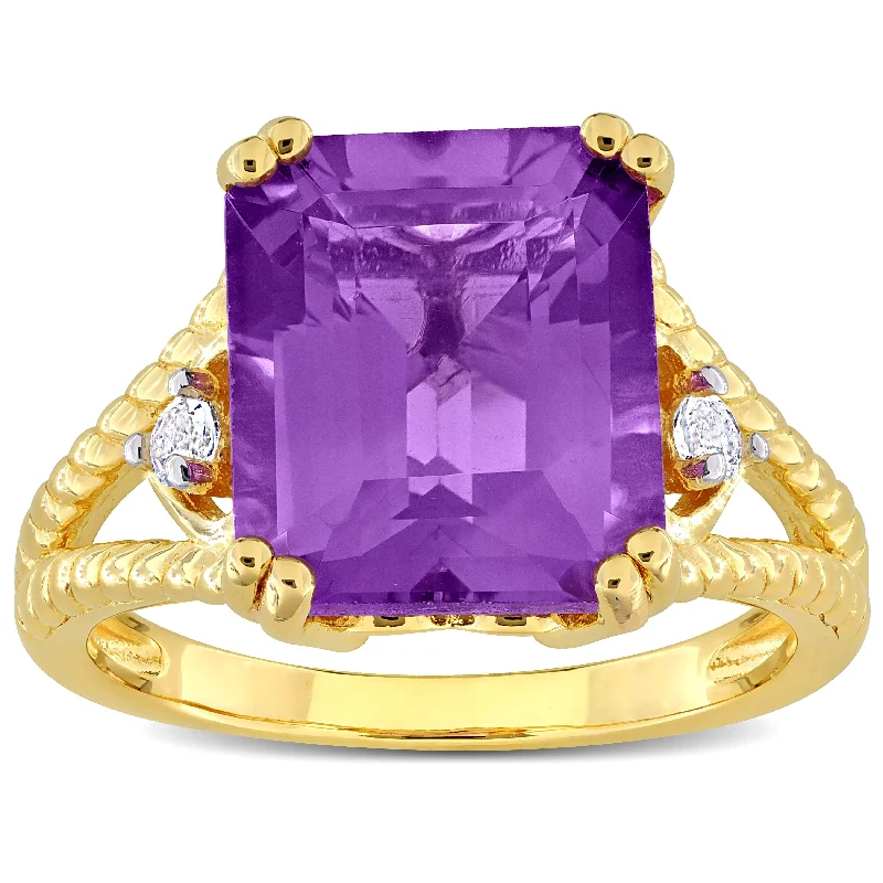 bold peridot cluster ring-Miadora 5 1/8ct TGW Octagon-Cut Amethyst and White Topaz Cocktail Ring in Yellow Plated Sterling Silver