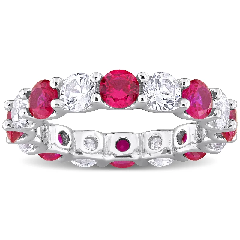 vintage-style alexandrite ring-Miadora 5ct TGW Created Ruby and White Sapphire Eternity Ring in Sterling Silver